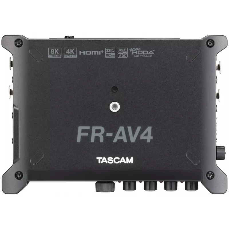Przenośny rejestrator audio Tascam FR-AV4 — 6-kanałowy, 4 wejścia combo XLR + 2x 3,5 mm, 24/32-bit, 48/96/192 kHz, MicroSD do 512 GB, USB-C, PD