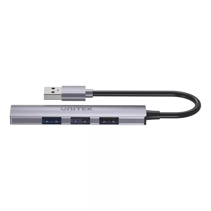 Unitek H1208A hub USB-A, 4 porty (1x USB-A 5 Gbps, 3x USB-A 2.0), aluminiowy, srebrny
