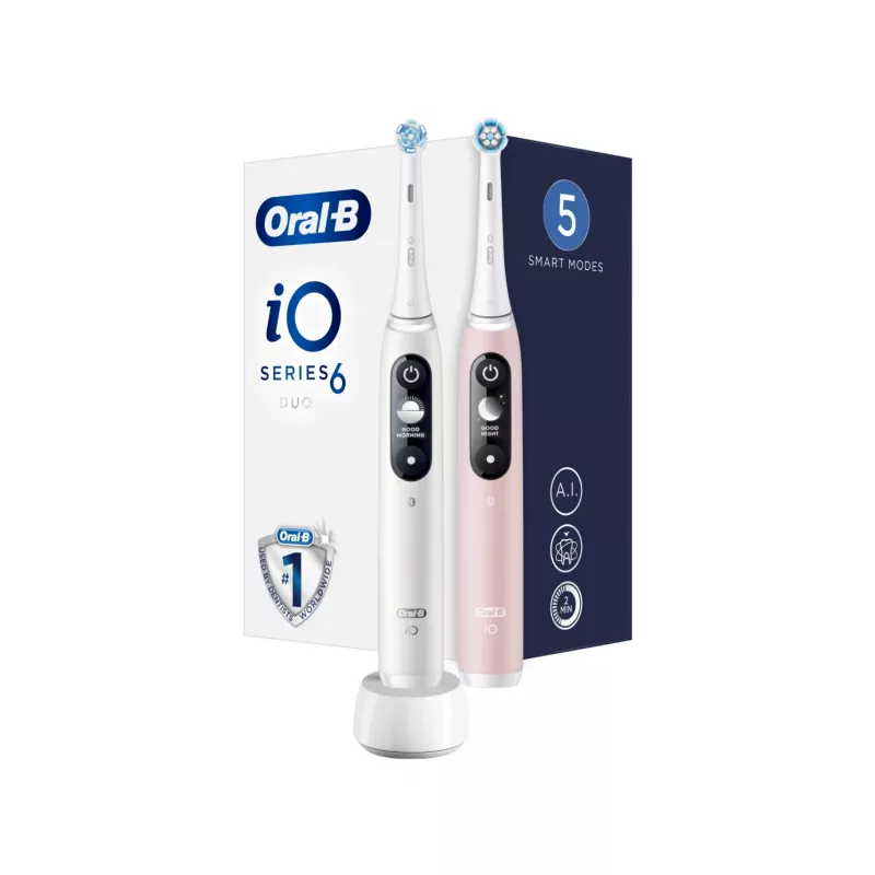 Braun Oral-B iO Series 6 Duo Elektryczna Szczoteczka do Zębów 2-Pak Biały/Różowy