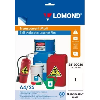 Samoprzylepna folia PET Laserjet Lomond A4 25 arkuszy przezroczysta matowa