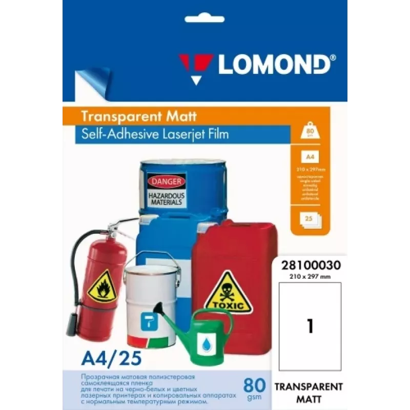 Samoprzylepna folia PET Laserjet Lomond A4 25 arkuszy przezroczysta matowa