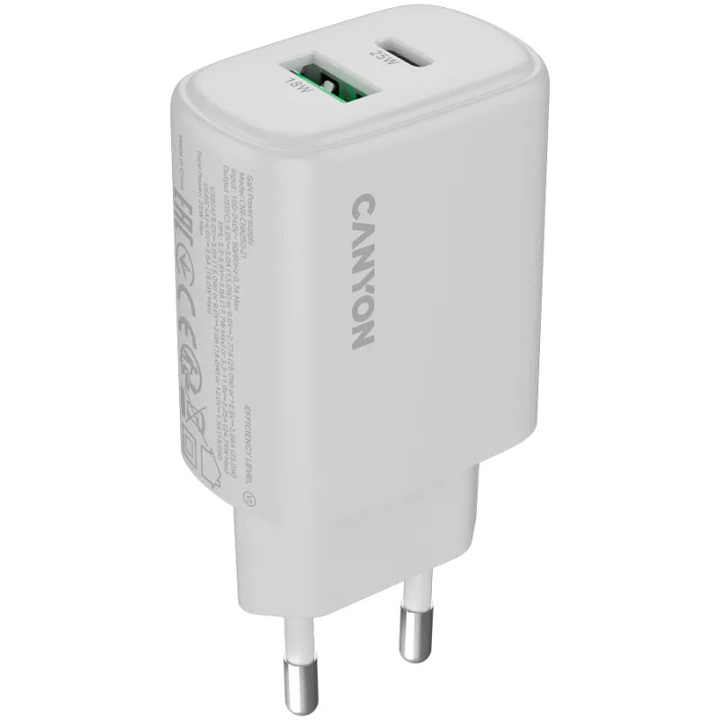 Ładowarka CANYON OnCharge 250 25W 1xPD 1xQC EU Biała
