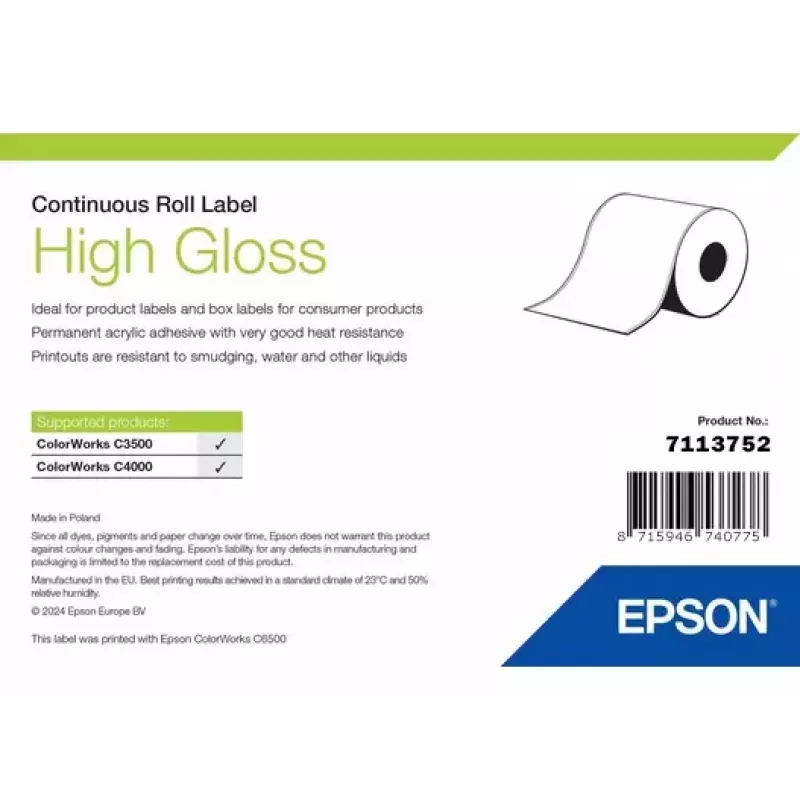Rolka etykiet Epson z połyskiem ciągła 51 mm × 33 m (model 7113752)