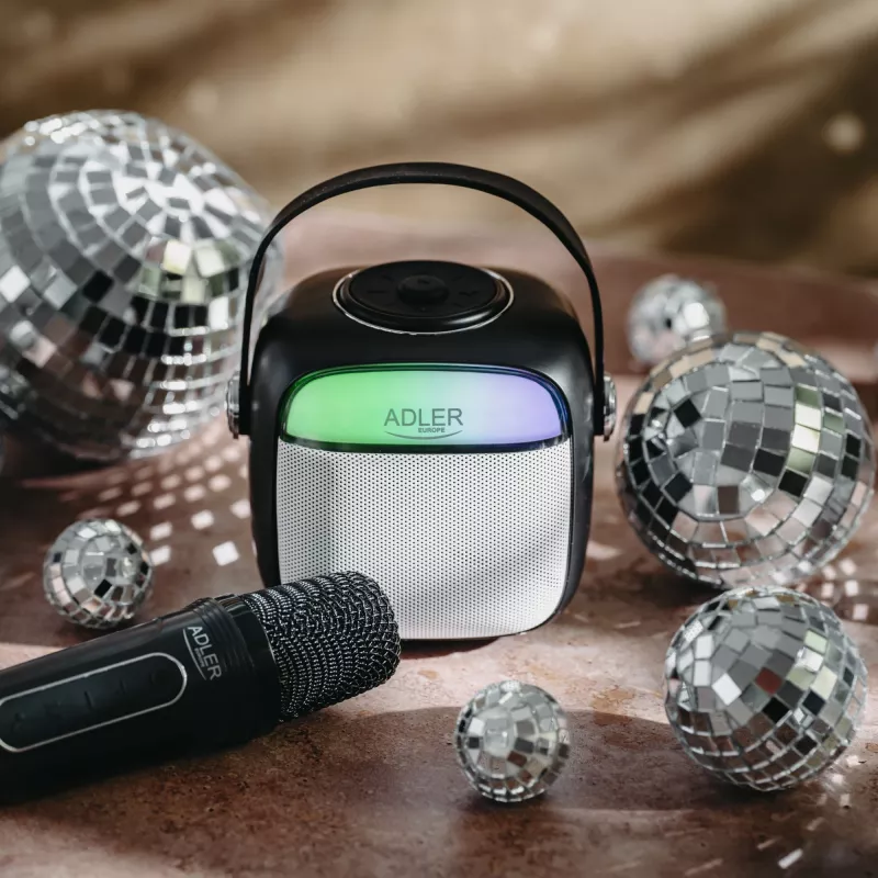 Przenośny głośnik mono Adler AD 1199B — bezprzewodowy, wbudowany akumulator, do 8 godz., przyciski, czarny/szary