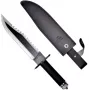 Stały nóż survivalowy cinema classic CC-H2 — 400 mm całkowita, 250 mm ostrze ze stali, gładkie i ząbkowane, czarna rękojeść, w zestawie skórzana pochwa