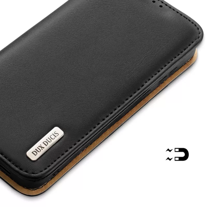 Dux Ducis Dux Ducis Hivo skórzany portfel z klapką z naturalnej skóry etui na karty i dokumenty Samsung Galaxy S22+ (S22 Plus) czarny