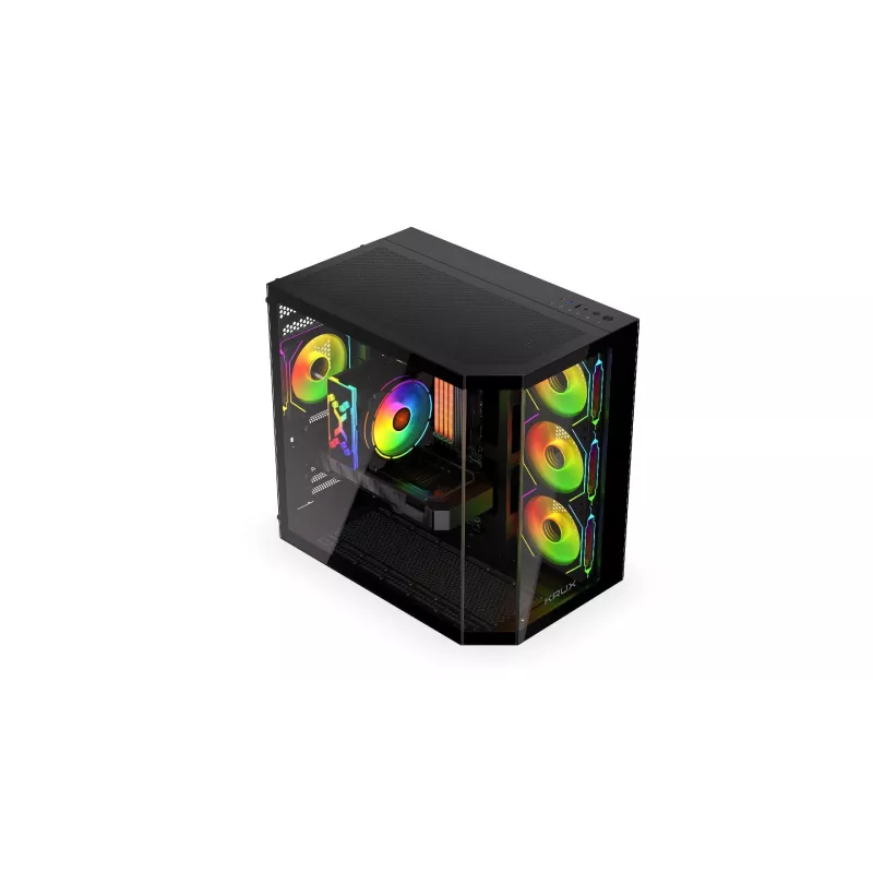 Obudowa komputerowa tower KRUX Empero KRXD010, ATX, czarna — obsługuje karty graficzne do 420 mm, chłodzenia CPU do 155 mm, 2x wnęka 3,5 cala + 3x wnęka 2,5 cala