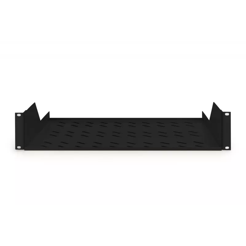 Digitus | Półka stała 2U do szaf rack | DN-19 TRAY-2-SW | Czarna | Idealna do przechowywania komponentów nieprzystosowanych do standardu 483 mm (19 inch). Smukła konstrukcja zajmująca miejsce 2 jednostek wysokości. Łatwy i szybki montaż oraz demontaż. Wymiary