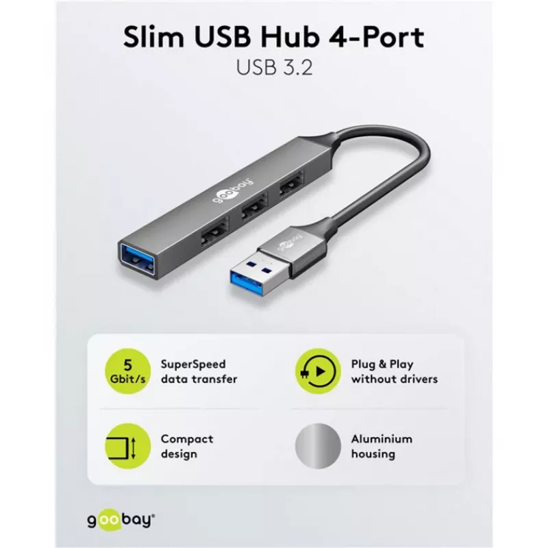 Goobay USB Hub 74456 Type-A 5000 Mbit/s Jasnoszary