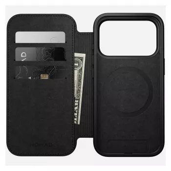 Skórzane etui z klapką Nomad Modern Leather Folio na iPhone 17 Pro — brązowe, pasuje do 6,3 cala (16 cm), 4 kieszenie na karty