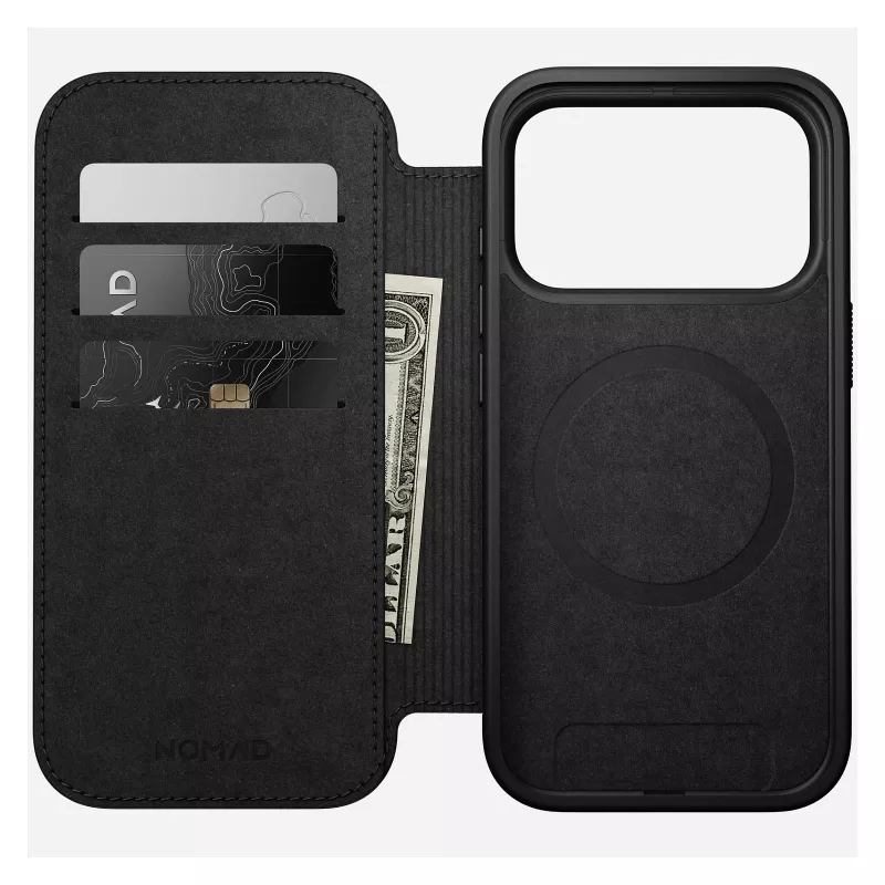 Skórzane etui z klapką Nomad Modern Leather Folio na iPhone 17 Pro — brązowe, pasuje do 6,3 cala (16 cm), 4 kieszenie na karty