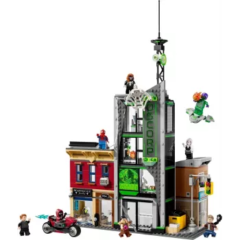 Klocki konstrukcyjne LEGO Marvel zestaw 76324 Spider-Man kontra Oscorp, 808 elementów, 8 minifigurek, wiek 10+