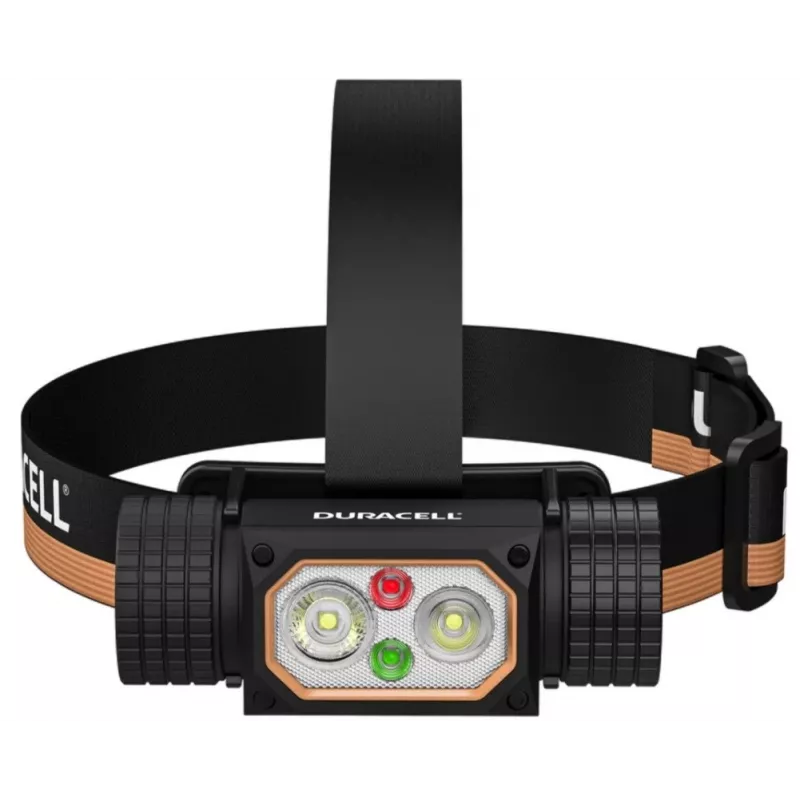 Latarka czołowa Duracell DH2000R Gift Box — kompaktowa, czarno-pomarańczowa, ładowalna latarka czołowa