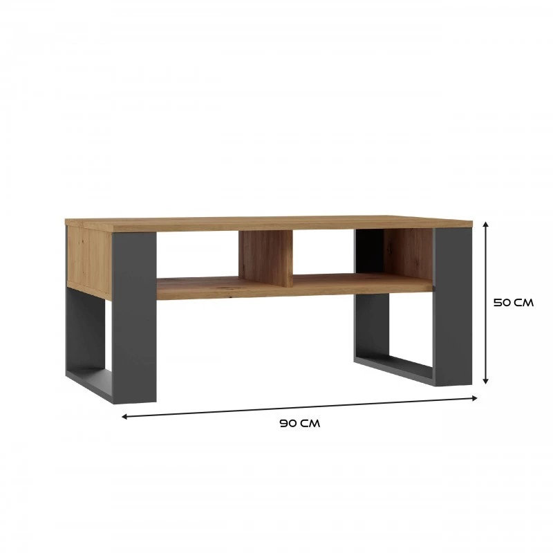 Stolik kawowy top e shop Modern 90×58×50 cm, antracytowa rama, matowe półki Artisan dąb