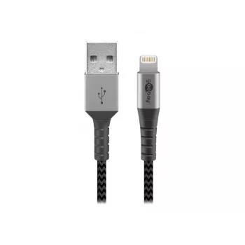 Kabel USB-A do Lightning GOOBAY 2 m, oplot tekstylny, średnica 3,3 mm, szaro-srebrny