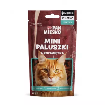 Przysmaki dla kota Pan Miesko Mini Duck Sticks with Catnip 50 g — hipoalergiczna, bezziarnowa i bezsojowa przekąska dla dorosłych kotów
