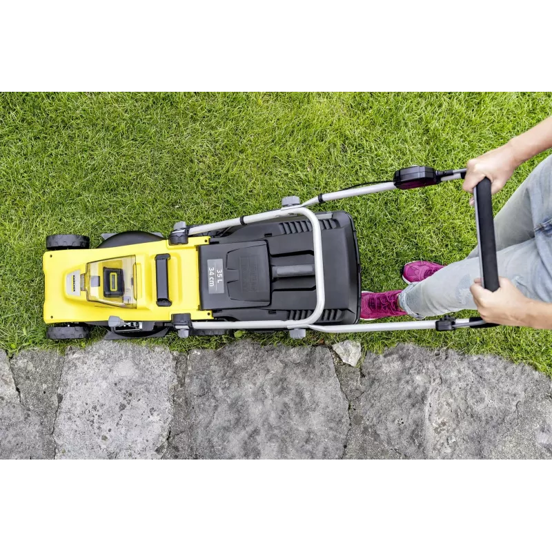 Kosiarka prowadzona Karcher LMO 3-18, akumulator 18 V, szerokość cięcia 340 mm, do 350 m², wysokość 25–60 mm