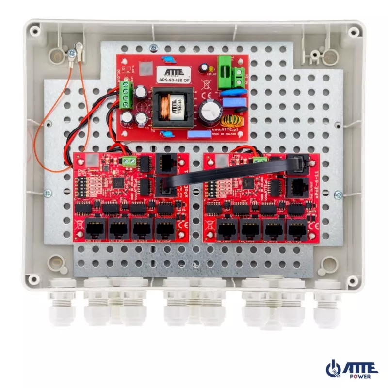 Zewnętrzny przełącznik PoE ATTE IP-9-11-L2 10-portowy — model 16806, przeznaczony do pracy na zewnątrz, Power over Ethernet