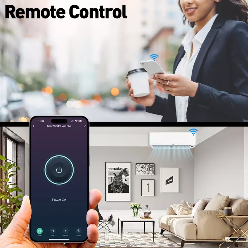 Inteligentna wtyczka ścienna WiFi Tellur TLL331531 — 3600W 16A, pilotów Wi‑Fi