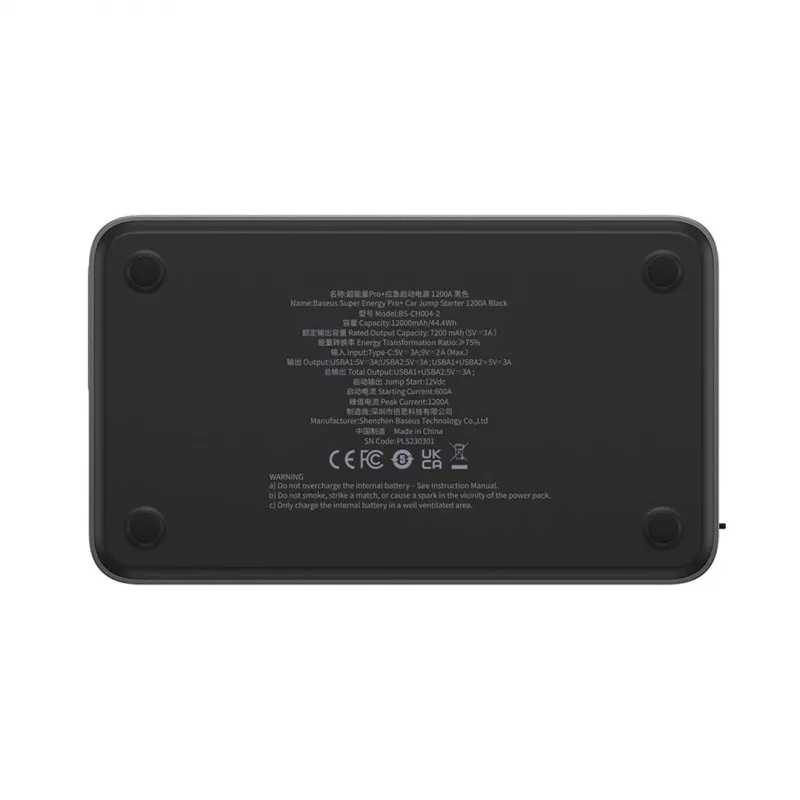 Powerbank/Rozrusznik samochodowy Baseus Pro+ Car Jump Starter, 12000mAh, 1200A, USB (czarny)