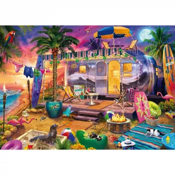 Puzzle schmidt spiele Jeff Haynie 1000 elementów — przyczepa kempingowa nad morzem, malownicze puzzle 1000 elementów