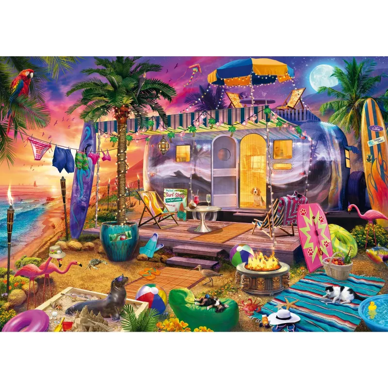 Puzzle schmidt spiele Jeff Haynie 1000 elementów — przyczepa kempingowa nad morzem, malownicze puzzle 1000 elementów