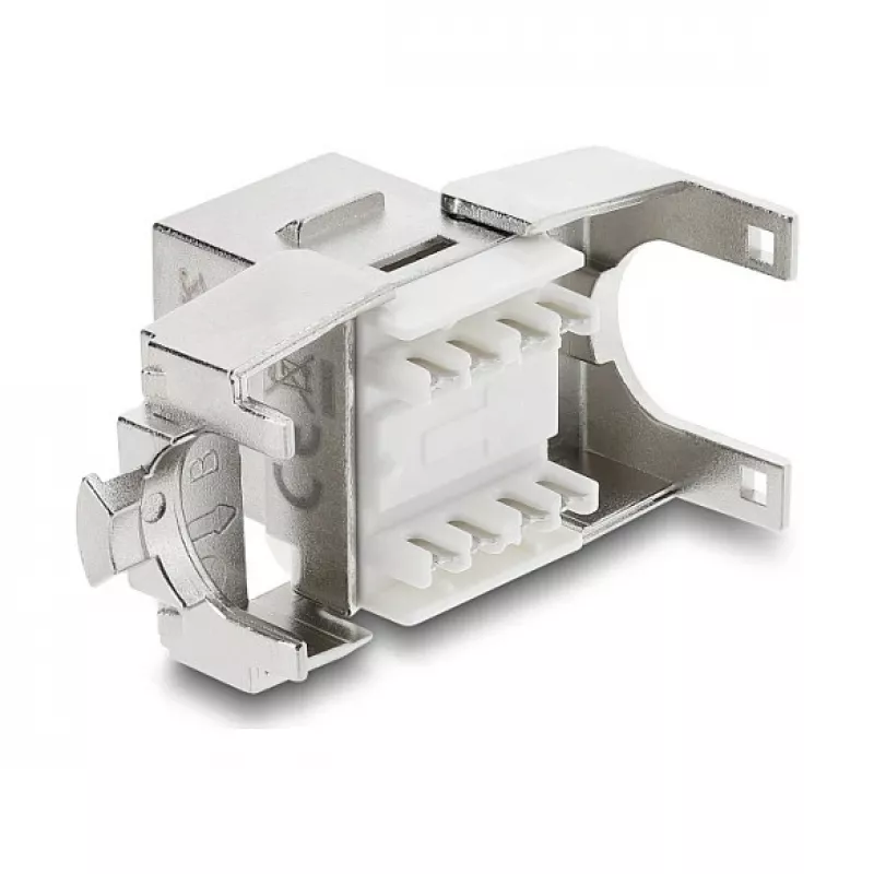 Moduł Keystone DELOCK RJ45 do LSA Kat.6A ekranowany beznarzędziowy, płaski, srebrny/biały, z osłoną przeciwpyłową