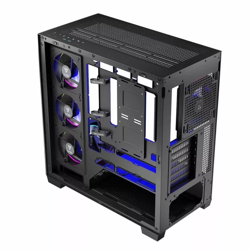 Obudowa PC MODECOM Volcano Stellar 5F ATX Midi Tower, szkło hartowane, 5 fabrycznie zamontowanych wentylatorów, USB‑C, obsługuje microATX/ATX, maks. GPU 420 mm, wysokość chłodzenia CPU 175 mm
