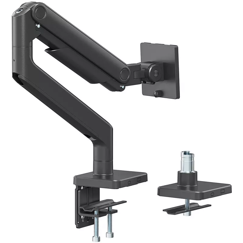Uchwyt do monitora DIGITUS Single, zacisk, do 49 cali (124,5 cm), 20 kg, VESA 75x75–100x100, pochylenie -20° do 50°, regulacja wysokości, czarny