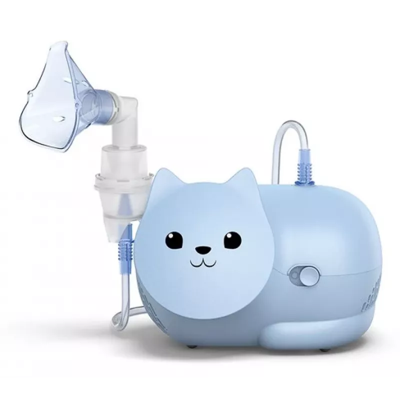 Mesh nebuliser Omron Nami Cat NE-C303K-KDE — tabletop inhaler, 0.35 ml/min, for children and adults, niebieski, W235×D148×H157 mm