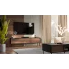 Szafka RTV cama meble CORTINA 4D 200x40x55 cm, blat czarny, fronty orzechowe