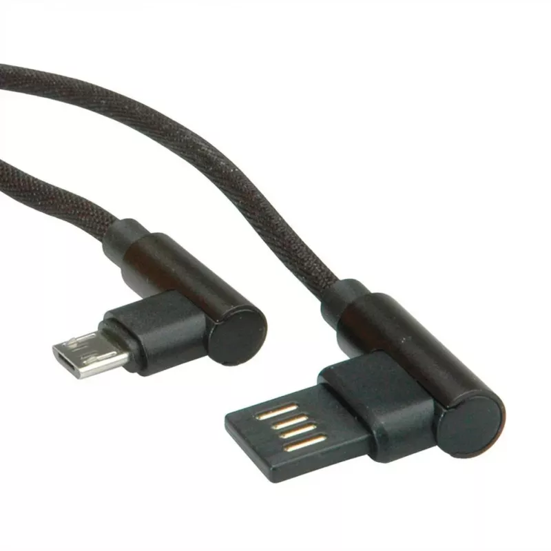 Kabel USB 2.0 ROLINE, kątowy, wtyk A odwracalny - Micro B, ST/ST, czarny, 0,8 m (11.02.8720)