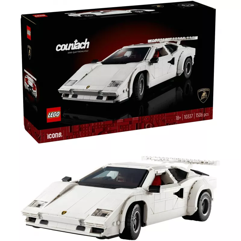 Zestaw konstrukcyjny LEGO Icons Lamborghini Countach 5000 Quattrovalvole 10337 — model ekspozycyjny, 1506 elementów, 340×90×160 mm