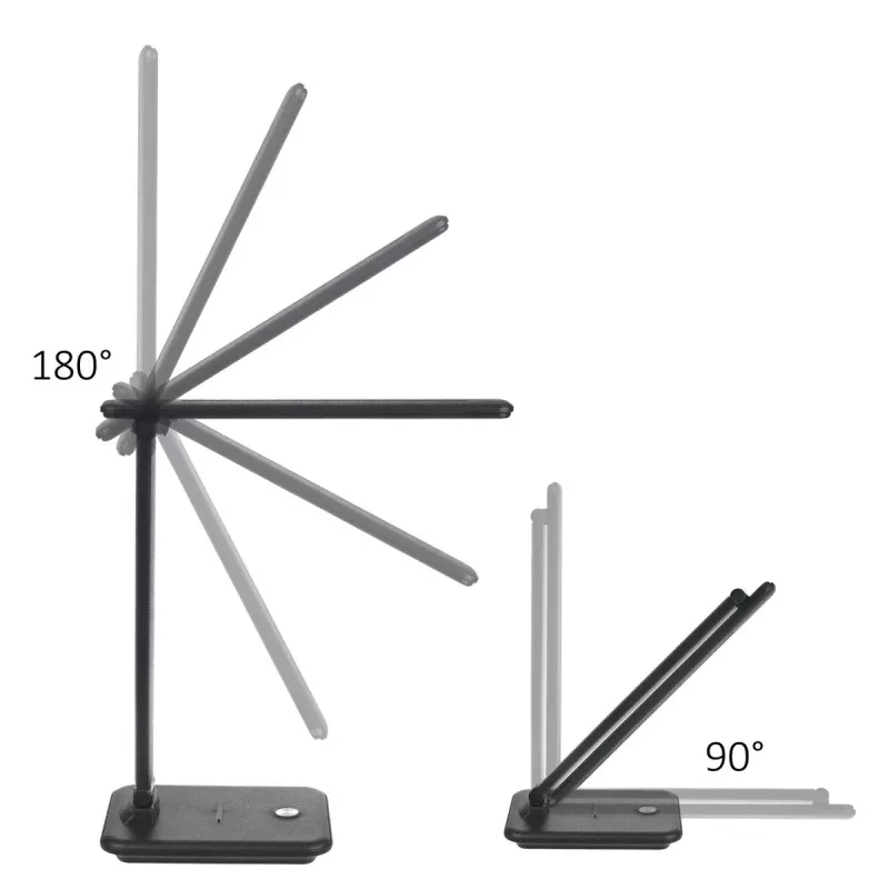 Lampa biurkowa LED MACLEAN MCE614B — ściemnialna, składane regulowane ramię, 9W, 3000K/4500K/6500K, czarna