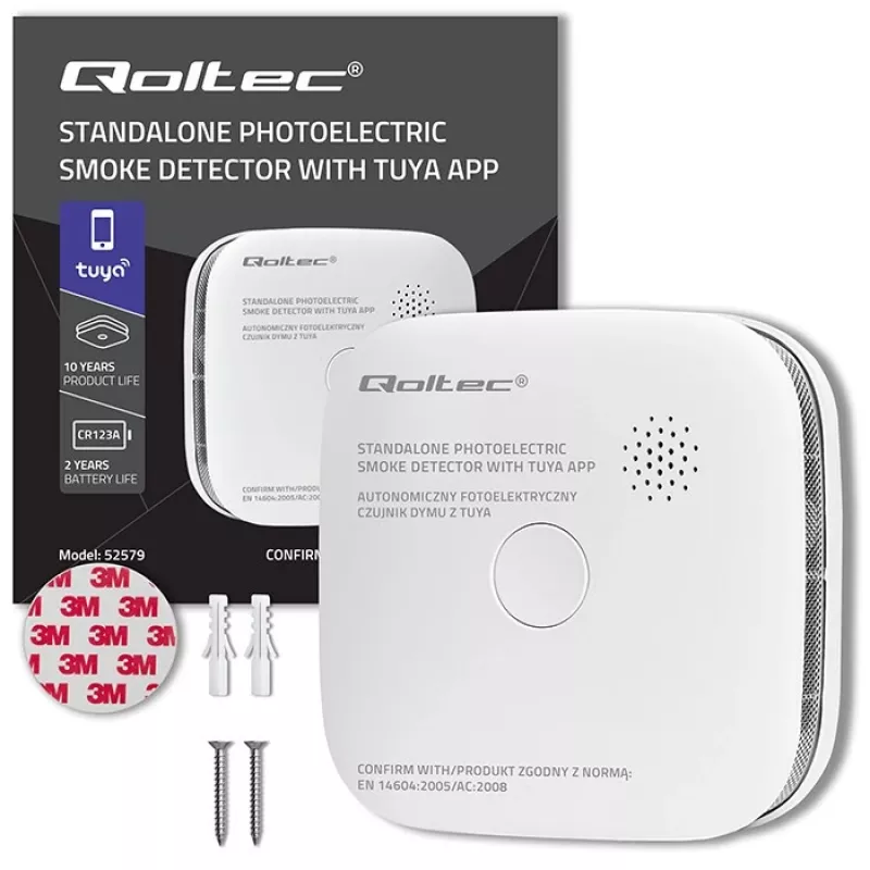 Czujnik dymu z baterią Tuya WiFi LED
