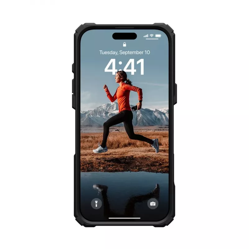 Etui Urban Armor Gear Plasma XTE na iPhone 16 Pro Max z maksymalnym rozmiarem ekranu 17,5 cm (6,9 cala). Czarno-przezroczysty design, metalowa nóżka, kompatybilność z MagSafe. Ochrona przed upadkami i zarysowaniami.