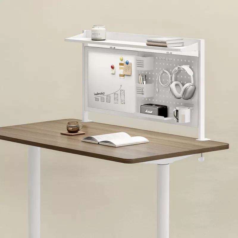 Przegroda biurkowa ergo office ER-301 W — ekran stalowy o szerokości 1116 mm z tablicą magnetyczną, biały, maks. obciążenie 10 kg