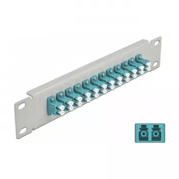 Panel krosowy światłowodowy DeLOCK 10 cali 12 portów LC Duplex Aqua 1U szary