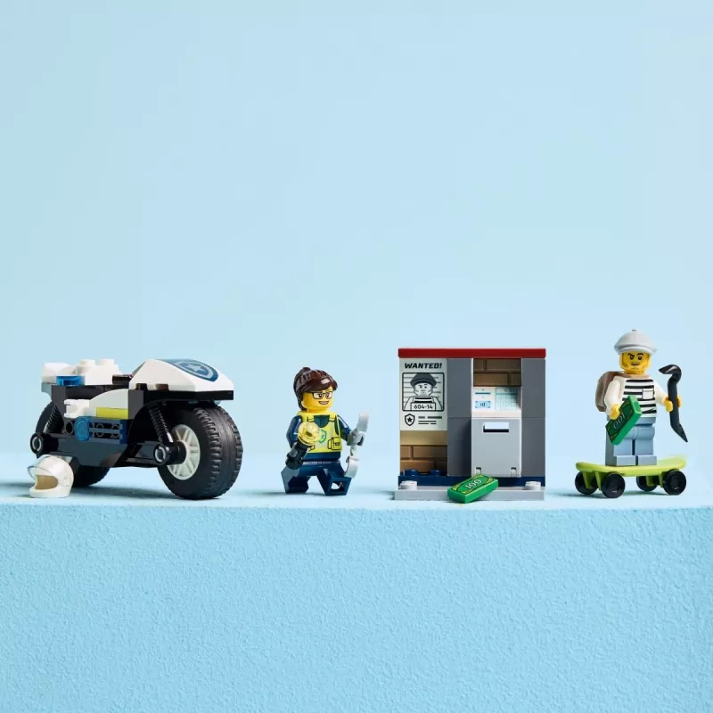 Zestaw LEGO City Pościg na motocyklu policyjnym 60455 — 65 elementów, 2 minifigurki, wiek 4+