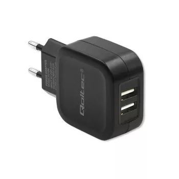 Ładowarka sieciowa QOLTEC 50186 do smartfonów i tabletów, 5 V 3,4 A, 17 W, 2× USB, czarna