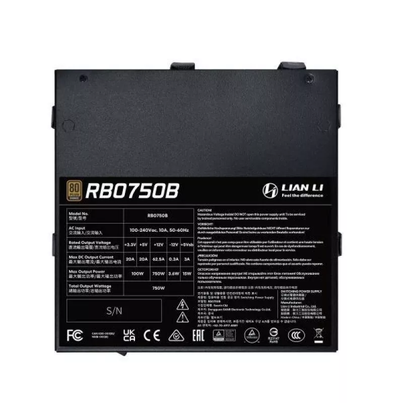 Zasilacz Lian Li RB0750B.B 750 W ATX 24-pin, 80 PLUS Bronze, wentylator 135 mm, czarny