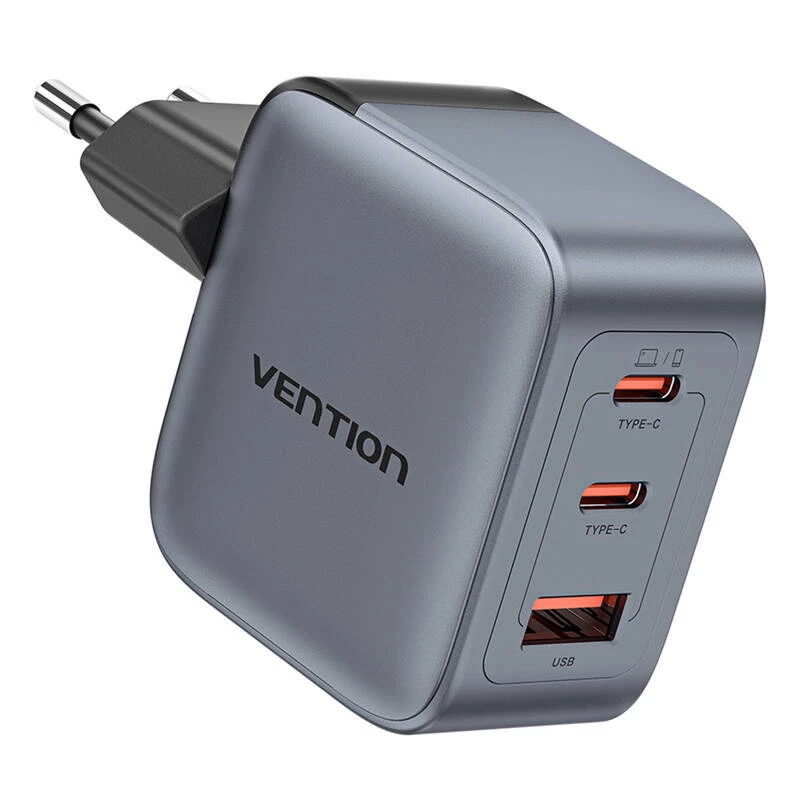 Vention GaN Charger FEXH0-EU 70W — 2x USB-C + 1x USB-A, PD 70W, 100–240V