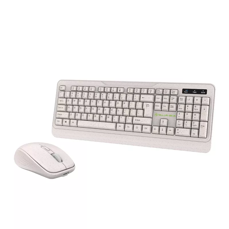 Bezprzewodowy zestaw klawiatury i myszy Tellur TLL491171 z nanoodbiornikiem USB, kremowy