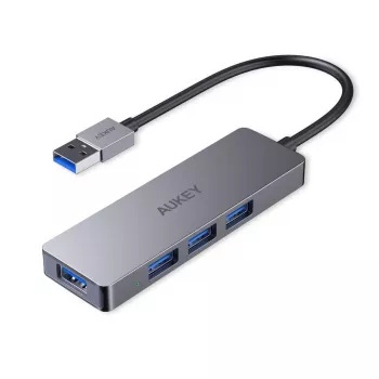Hub USB Aukey CB-H36 — 4-portowy USB 3.2 Gen 1 Type-A, host USB 2.0, 5000 Mbit/s, aluminium srebrny