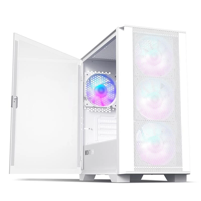 Montech AIR 100 ARGB Obudowa MICRO-ATX z Czterema Wentylatorami ARGB Pre-Instalowanymi, Ultra-Minimalistyczny Design, Drobna Siatka na Panelu Przednim, Wysoki Przepływ Powietrza, Unikalny Bok