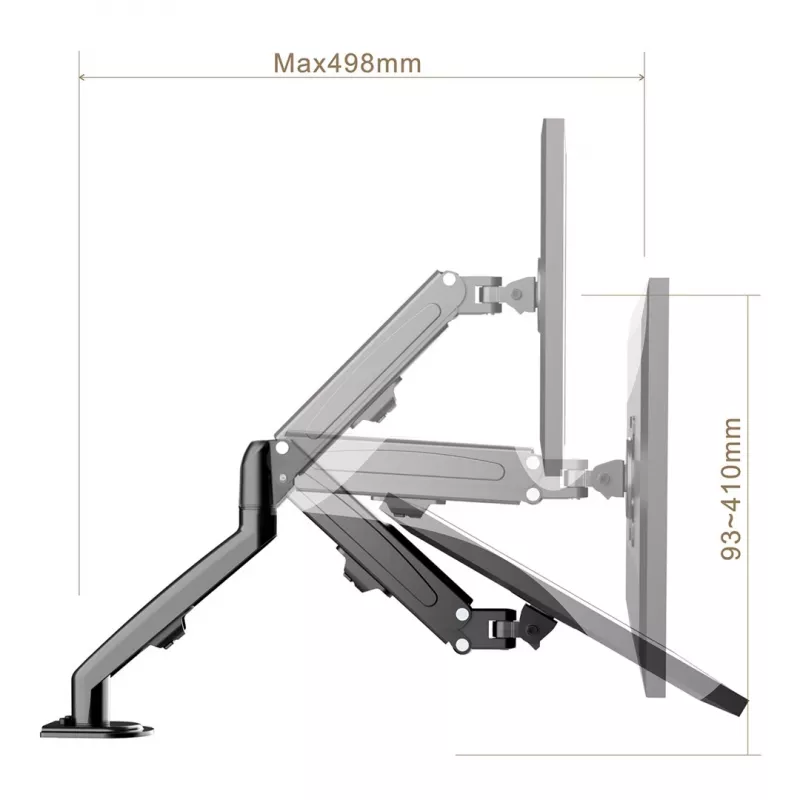 Uchwyt do monitora Maclean MC-860N, z siłownikiem gazowym, 13-27 cali, 8 kg, czarny