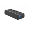 Hub USB NATEC MANTIS USB 2.0 Type-B — 4x porty USB 3.2 Gen 1 Type-A, czarny, kabel 0,8 m, zasilacz sieciowy, wyłącznik zasilania