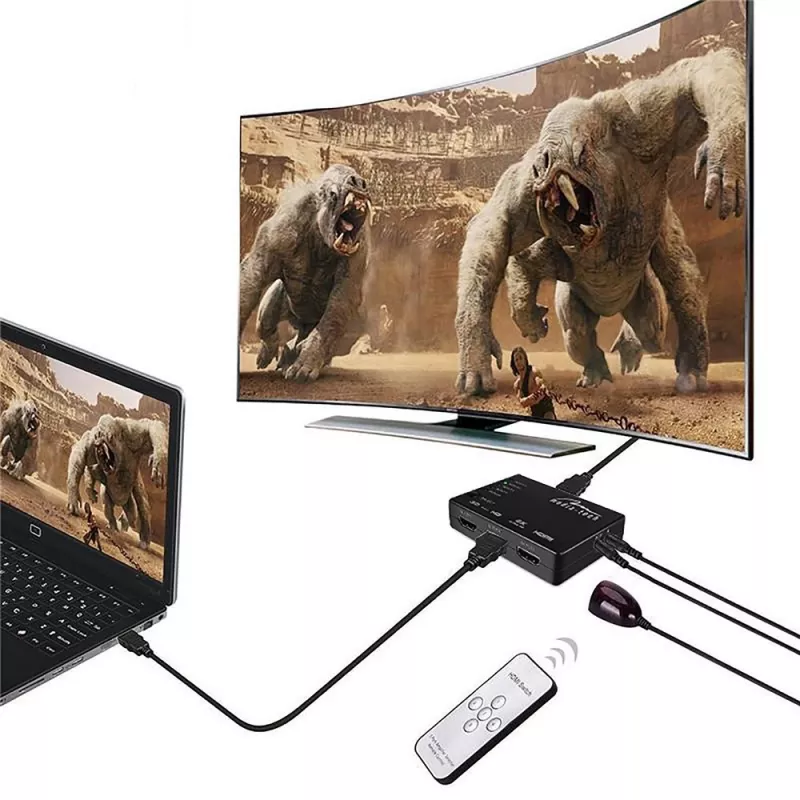 Przełącznik HDMI video MEDIA-TECH MT5207, 5 wejść HDMI, 1 wyjście HDMI, czarny