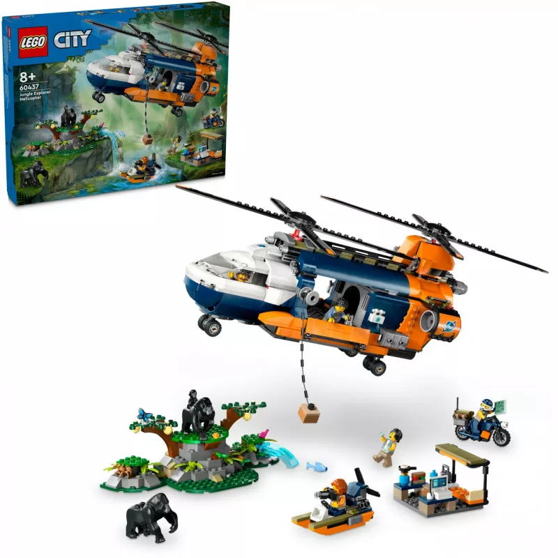 LEGO City 60437 Śmigłowiec eksploratora dżungli w bazie