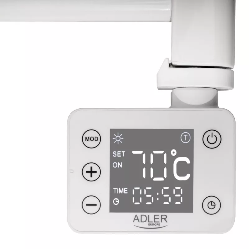 Elektryczny grzejnik łazienkowy Adler AD 7824 600 W, biały, IP24, do montażu na ścianie, 500×900 mm